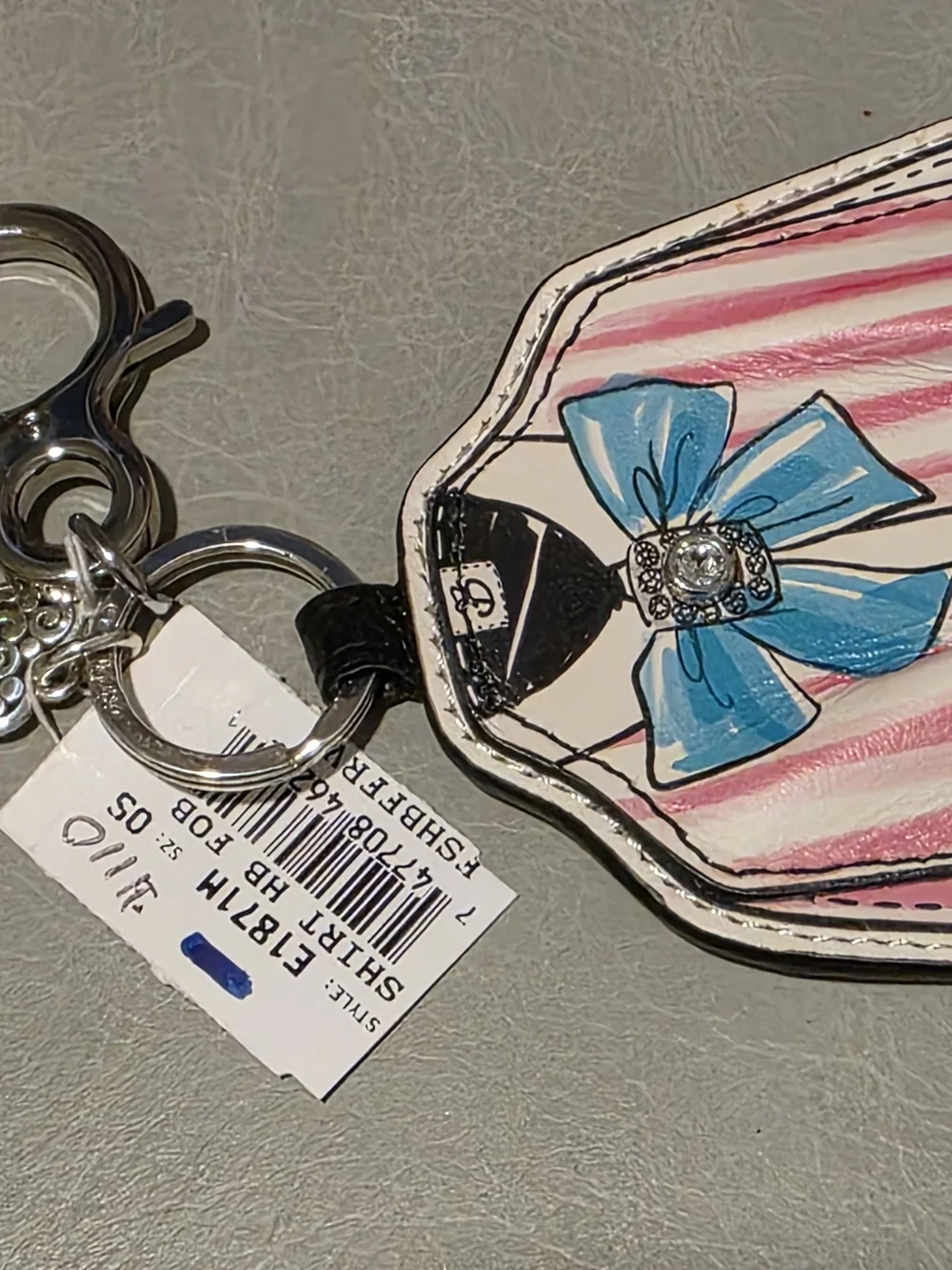 Brighton Pink & Blue Shirt Charm Key Fob Handbag Keychain Reversible Blue Stripe